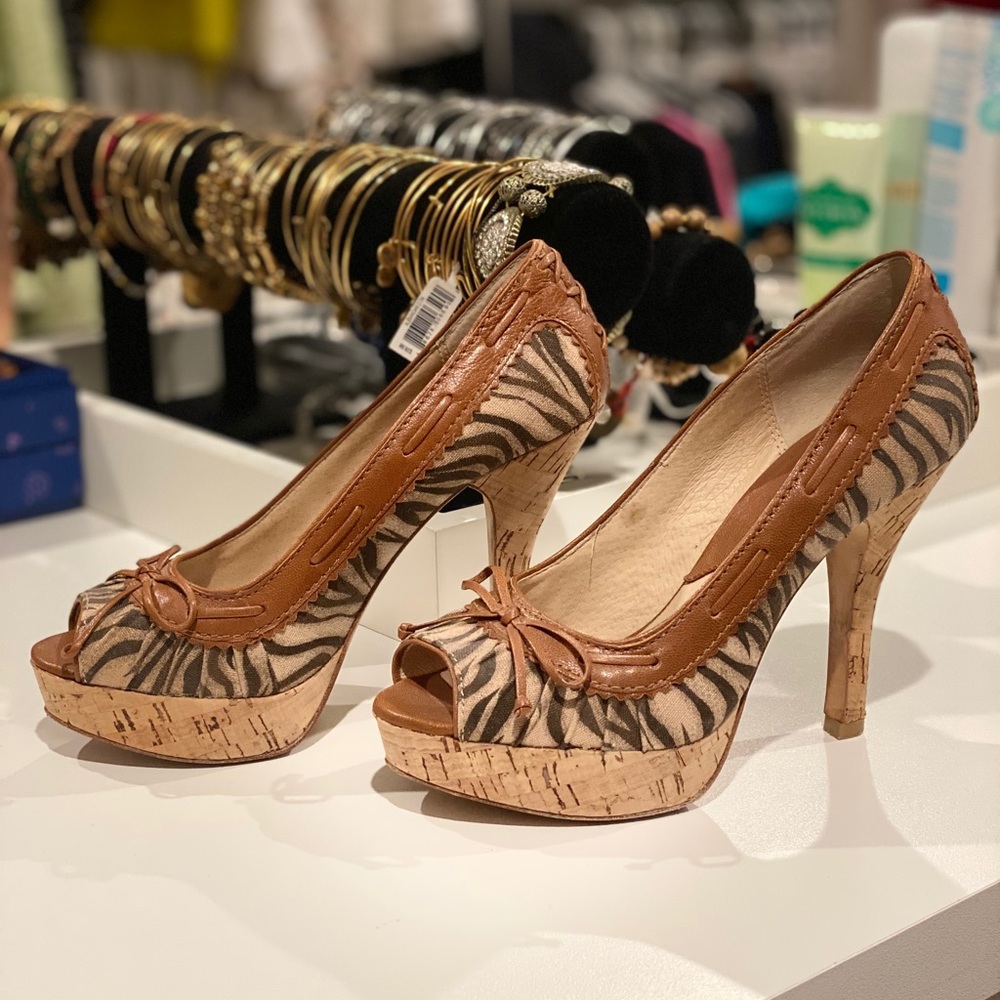 Michael Kors Brown Zebra Cork Heels
